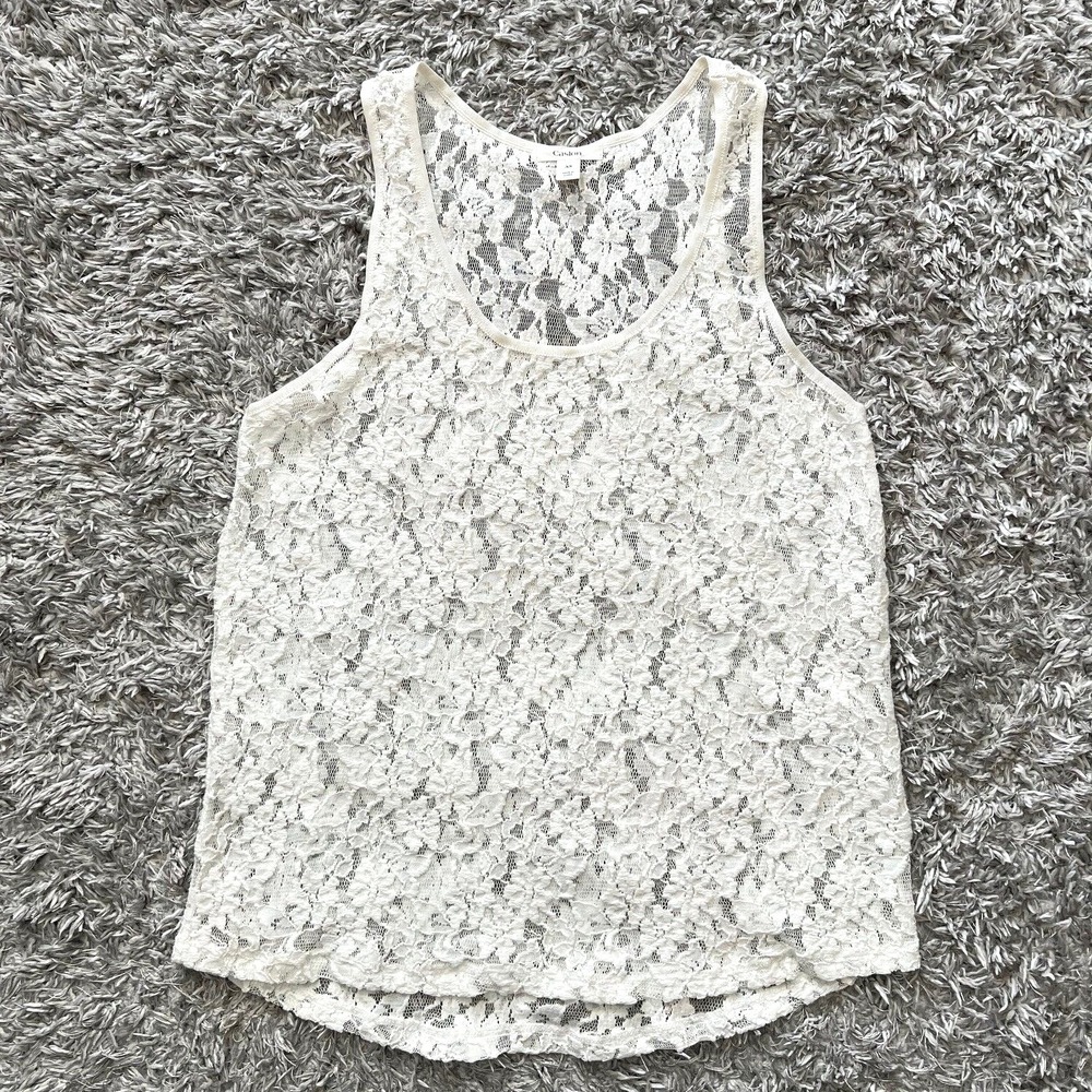 Caslon Lace Sleeveless Tank Top Womens Size XS Cream White Floral Fairy Coquette